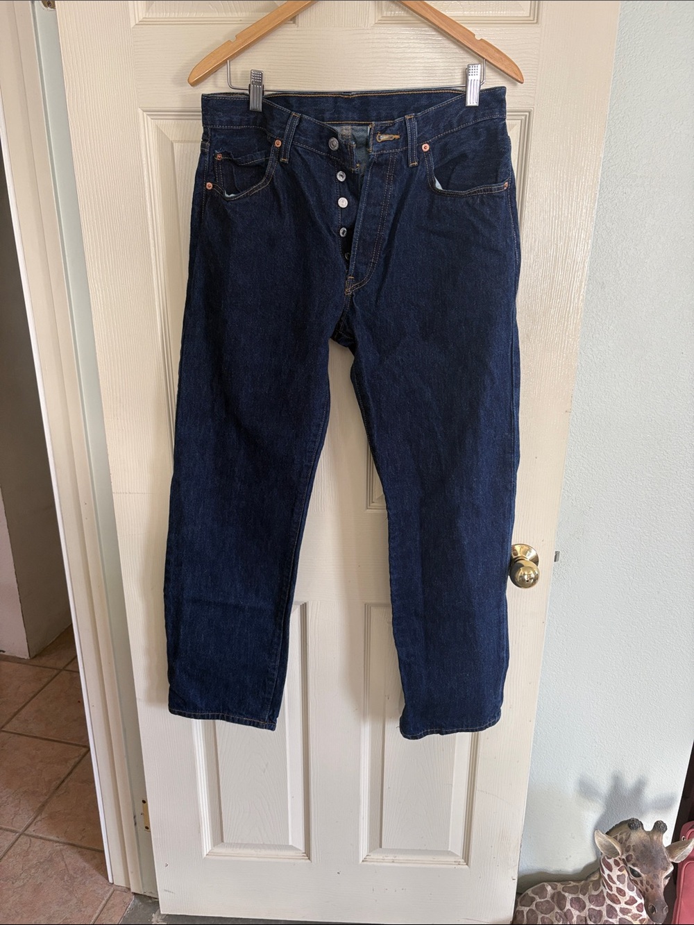 Men's Dark Blue Straight-Leg button up Jeans